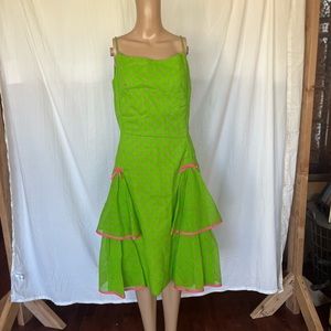 VTG Women's 50s Jeanette Alexander Ruffle Bow Polka Dot Dress Small.